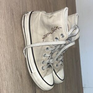 Converse Cream High-Top Sneakers with Embroidery